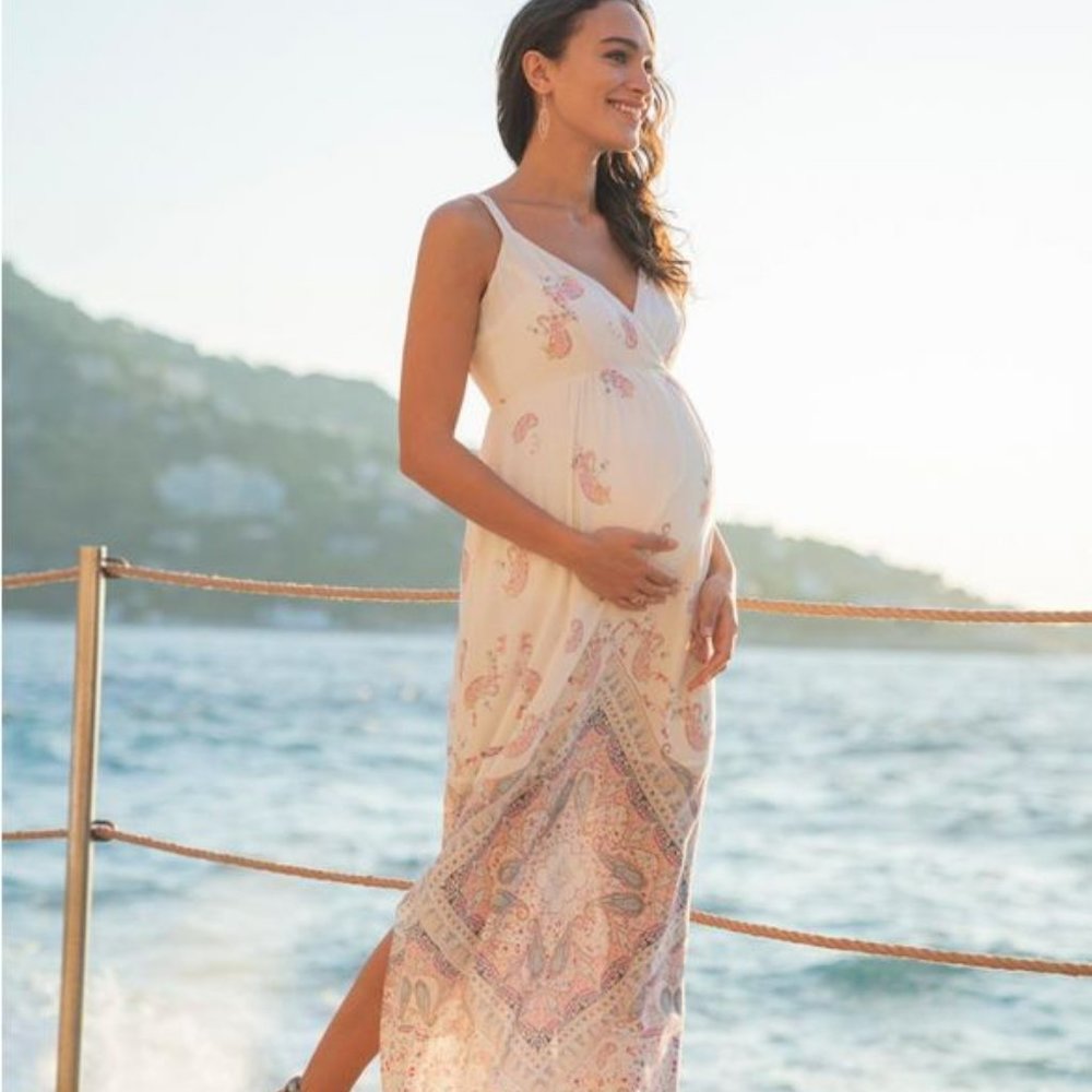 Pastel Printed Maternity Maxi Dress